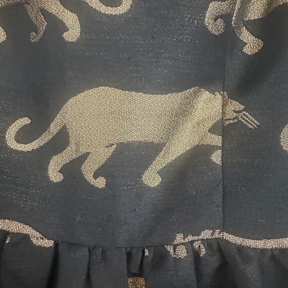 Anthropologie Eyedoll Black Gold Panther Cocktail Dress Pockets Fit Flare Size 0 - Picture 5 of 12